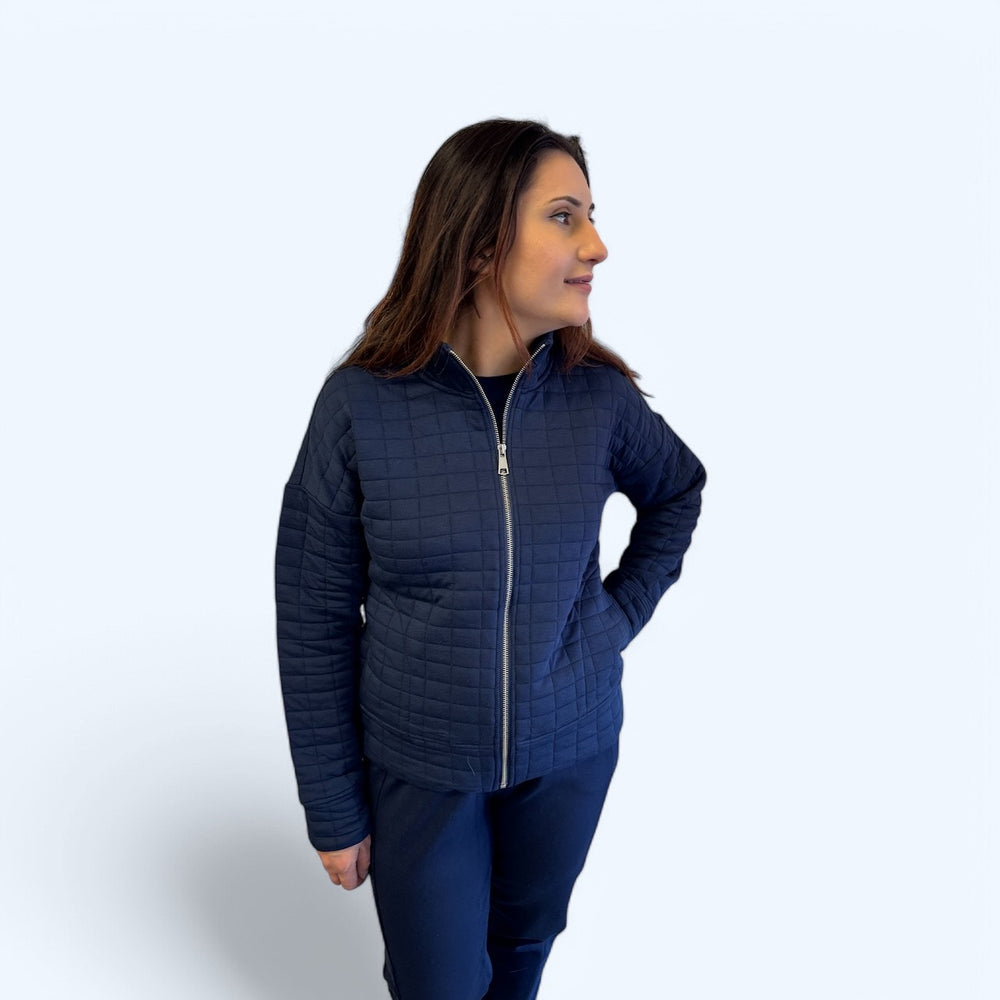 NAVY FULL ZIP QUILTED WAFFLE JACKET
