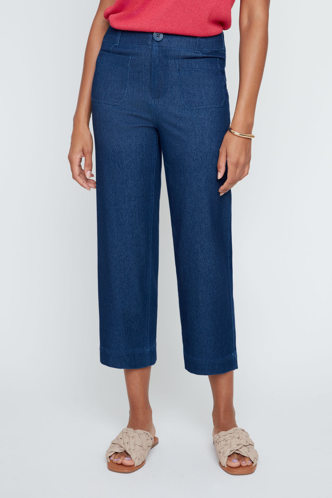 LAYLA BLUE KNIT DENIM CROP PANT