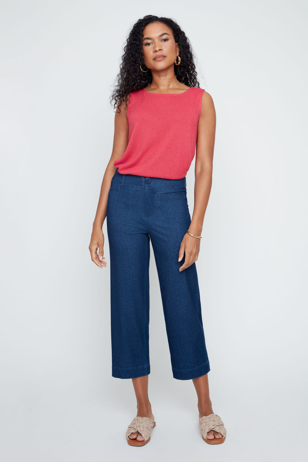 LAYLA BLUE KNIT DENIM CROP PANT