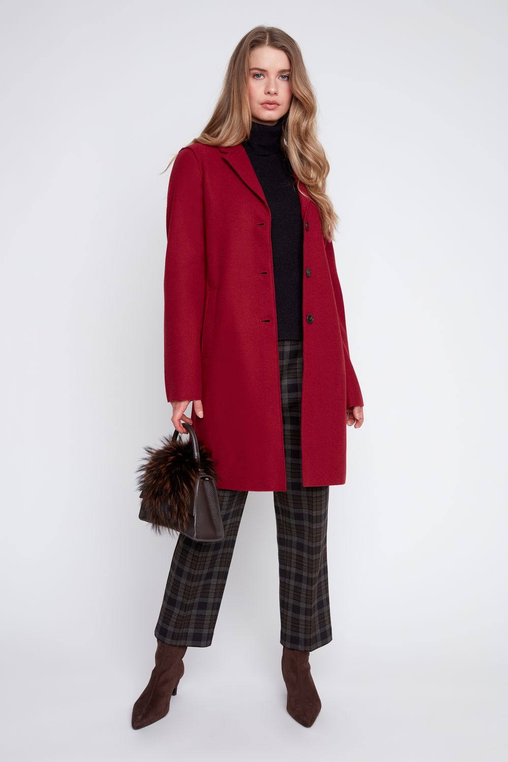 CRANBERRY BRUSHED KNIT 3 BUTTON COAT