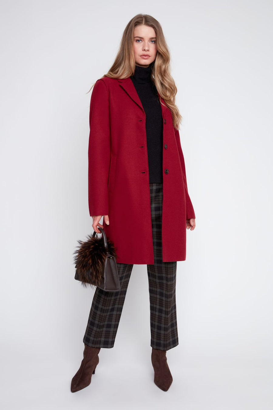 CRANBERRY BRUSHED KNIT 3 BUTTON COAT

