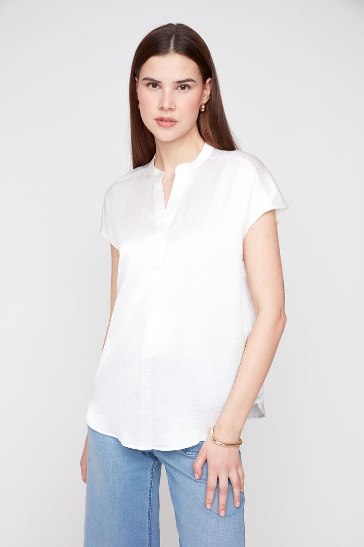 AMELIA WAFFLE TEXTURE CAP SLEEVE BLOUSE
