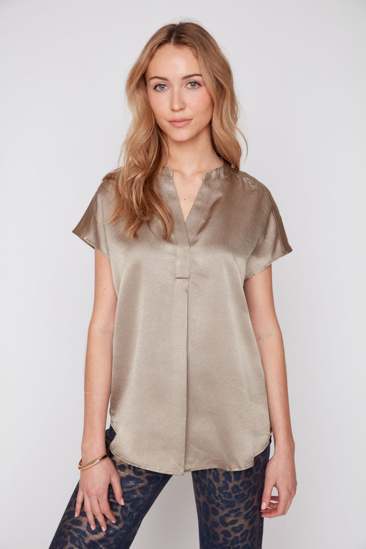 AMELIA WAFFLE TEXTURE CAP SLEEVE BLOUSE