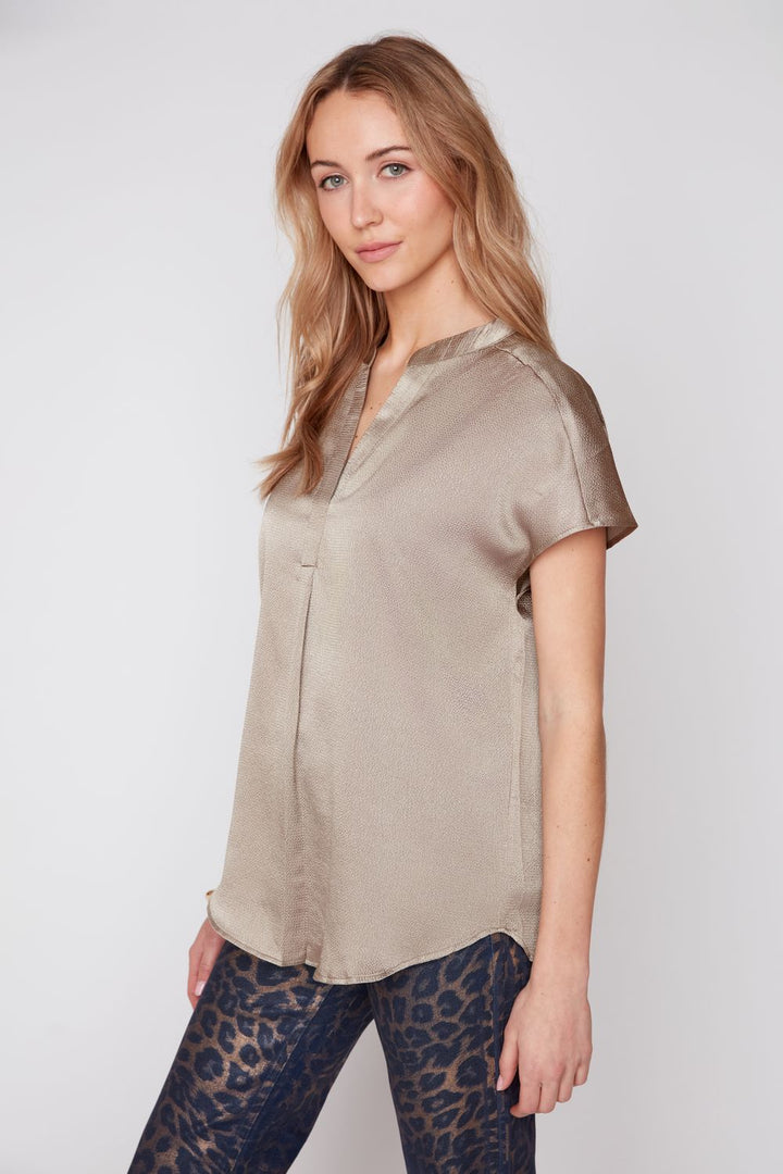 AMELIA WAFFLE TEXTURE CAP SLEEVE BLOUSE