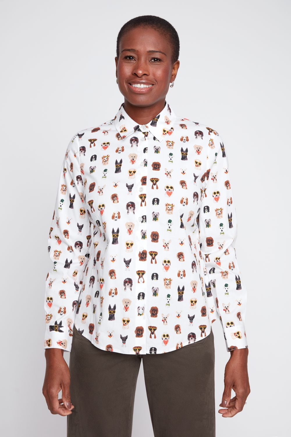 TOO CHIC PUPPY PRINT POPLIN BLOUSE
