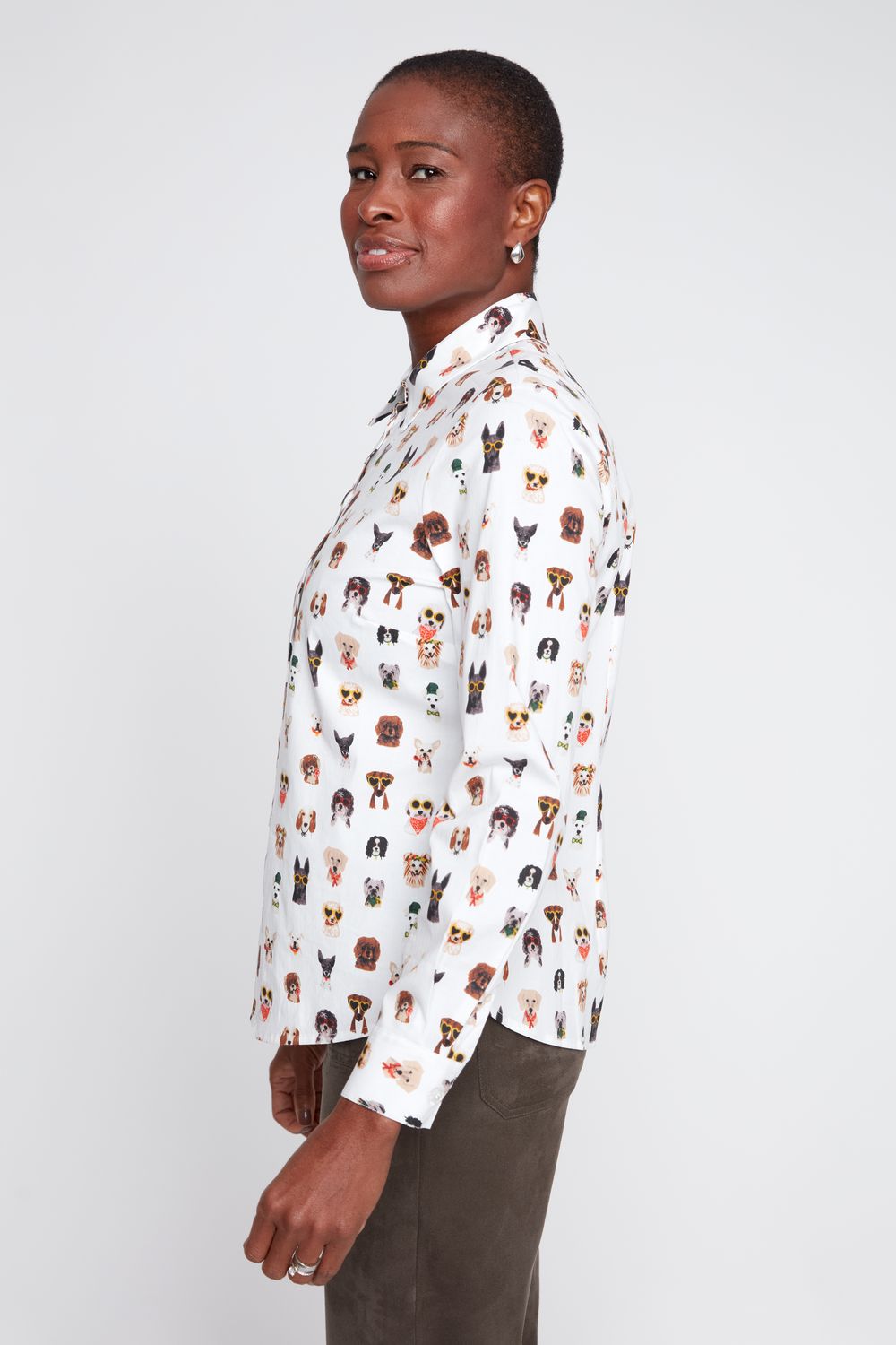 TOO CHIC PUPPY PRINT POPLIN BLOUSE