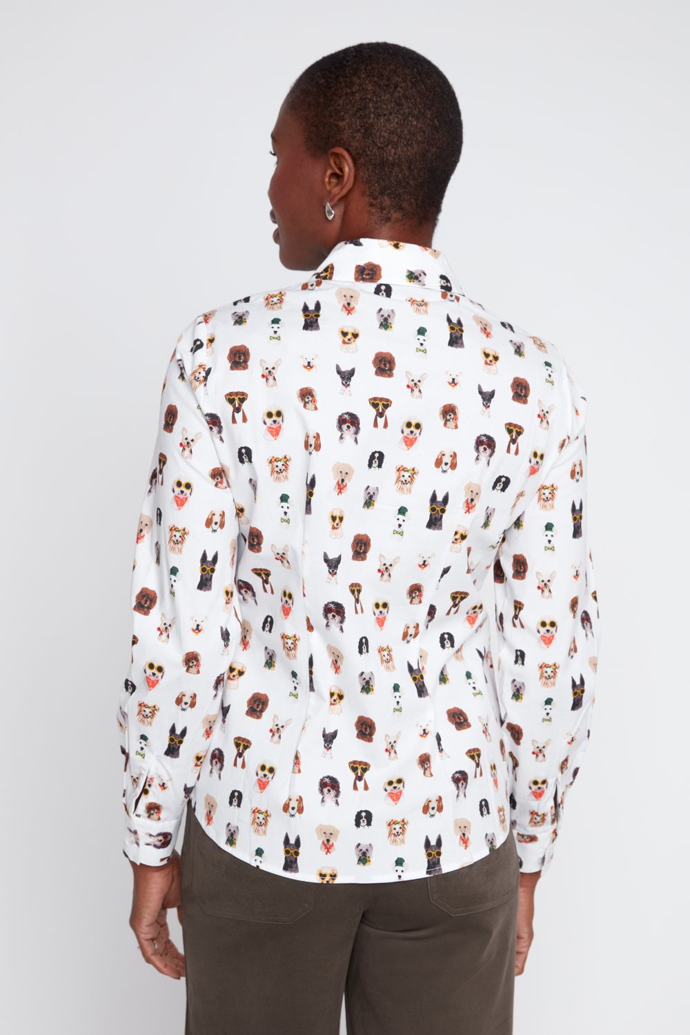 TOO CHIC PUPPY PRINT POPLIN BLOUSE
