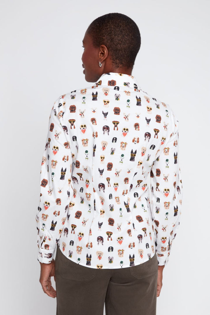TOO CHIC PUPPY PRINT POPLIN BLOUSE