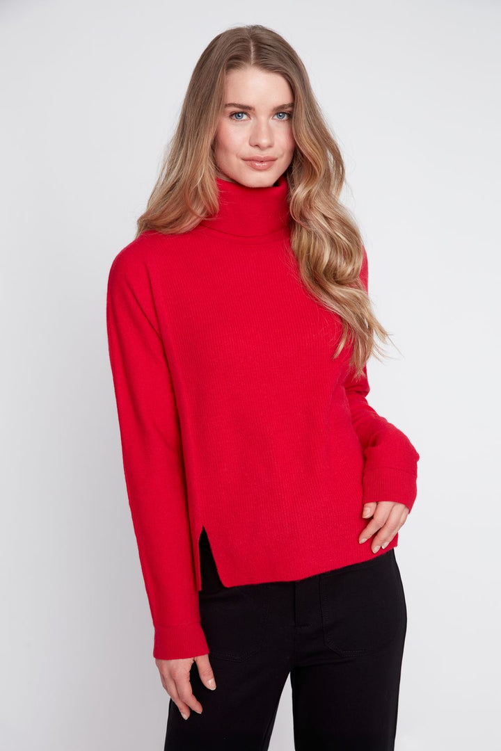 LIPSTICK COZY YARN MOCK NECK SWEATER