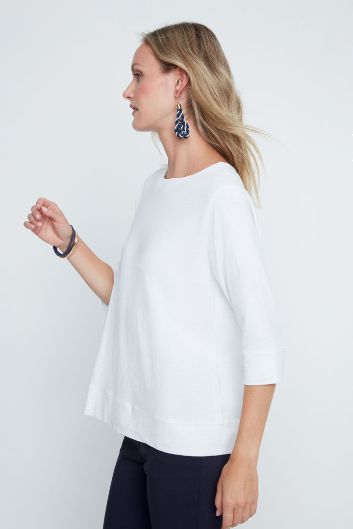 WHITE 3/4 SLEEVE COMFORT KNIT TEE