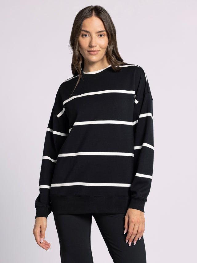 MARTINA BLACK STRIPE OVERSIZED CREW
