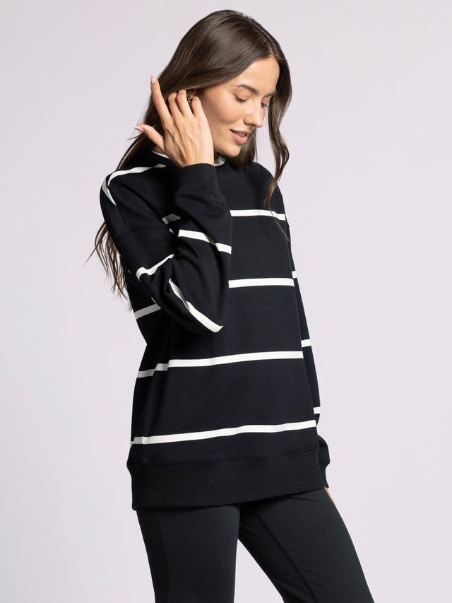 MARTINA BLACK STRIPE OVERSIZED CREW
