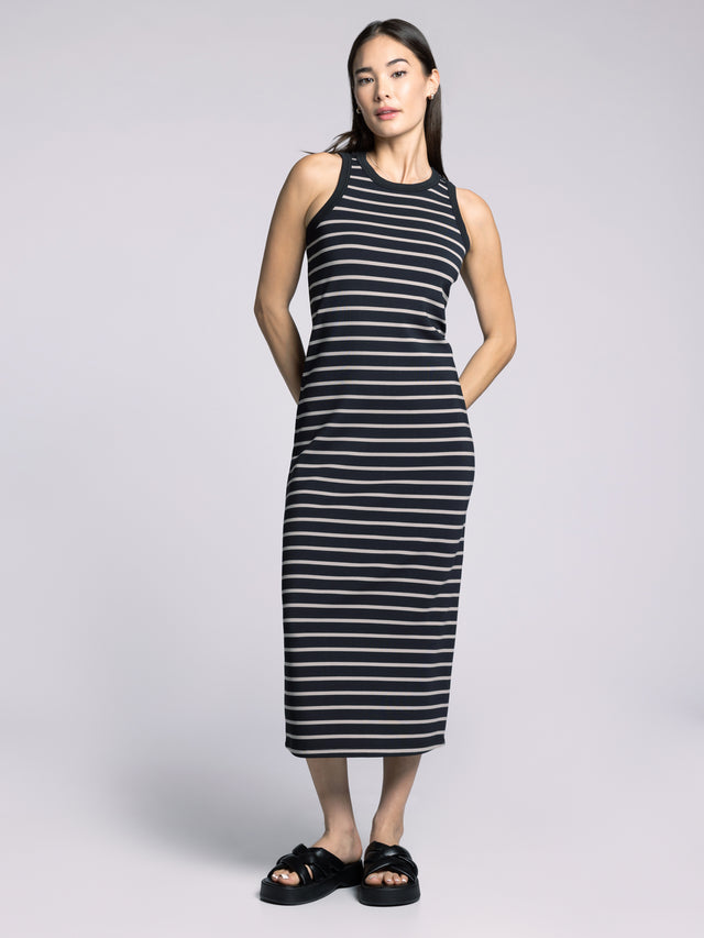 BLACK & TAUPE STRIPE WALTER TANK DRESS
