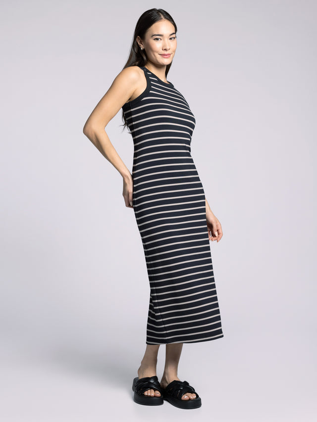 BLACK & TAUPE STRIPE WALTER TANK DRESS
