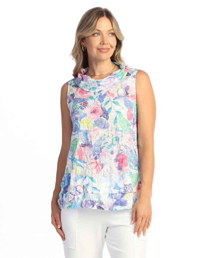 CAMELIA SLEEVELESS FLORAL COWL TUNIC TOP