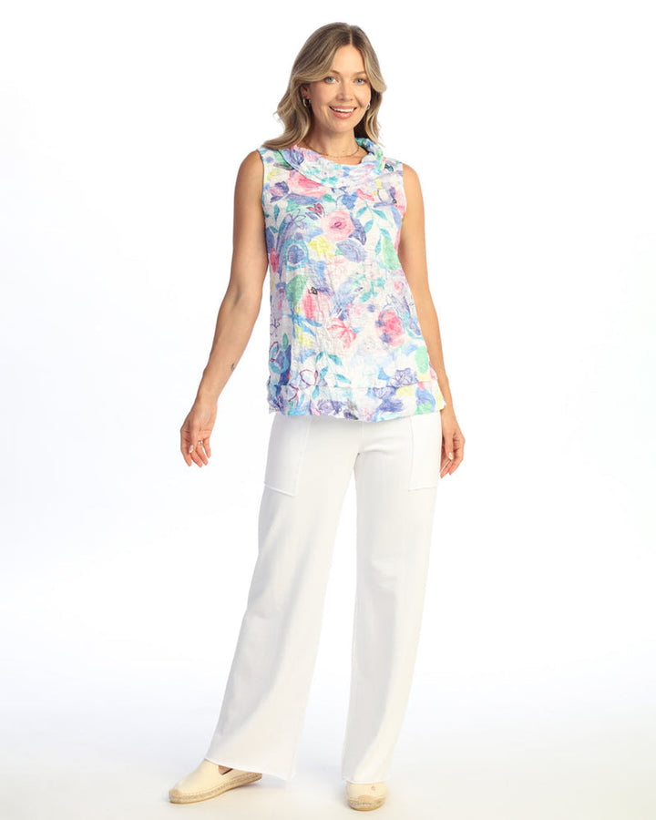 CAMELIA SLEEVELESS FLORAL COWL TUNIC TOP