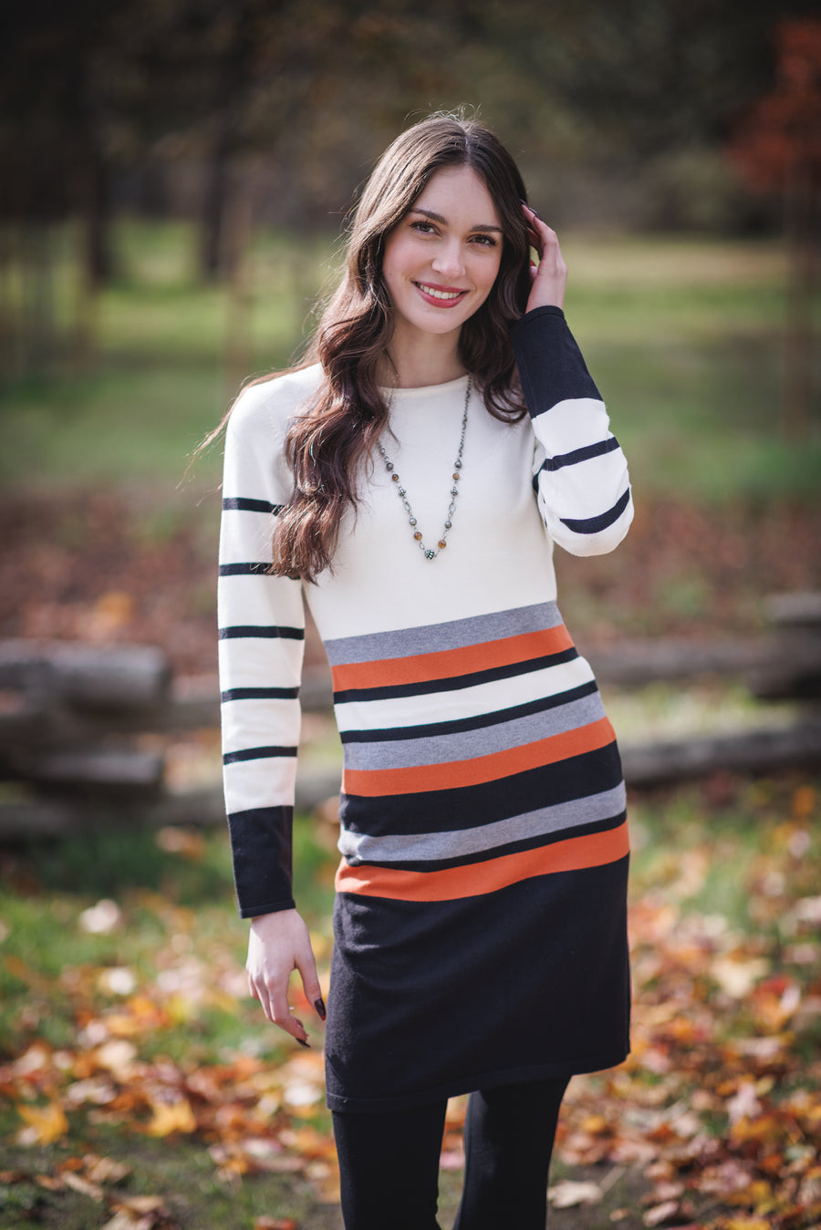 SIMPLE STYLE BLACK STRIPE SWEATER DRESS
