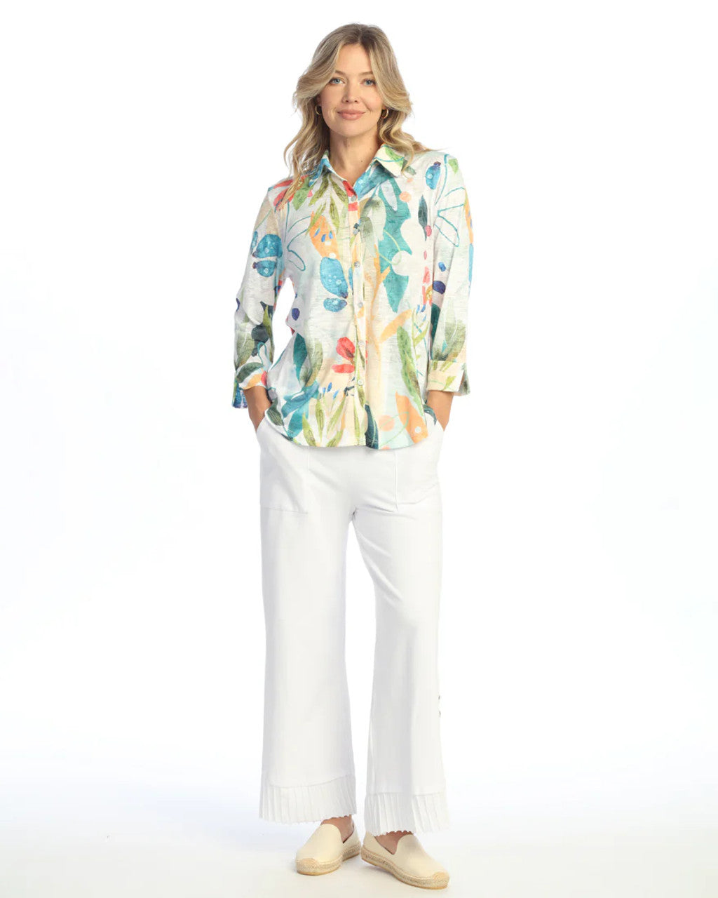 LEMONADE PRINT  3/4 CUFF SLEEVE BUTTON SHIRT