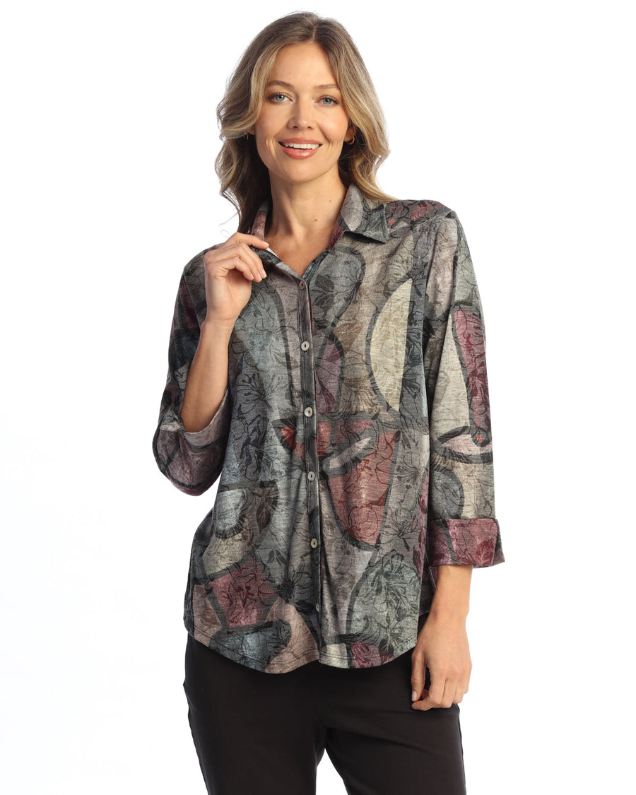 MELODY BUTTON-DOWN SHIRT W/ 3/4 CUFF SLEEVE
