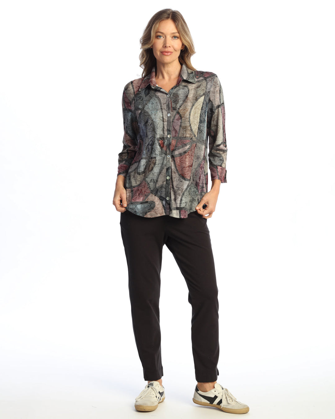 MELODY BUTTON-DOWN SHIRT W/ 3/4 CUFF SLEEVE