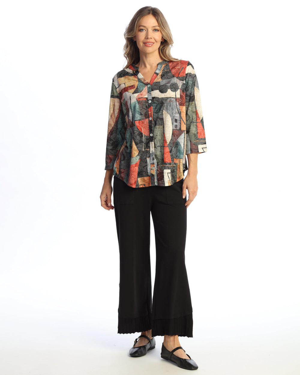 CUBISM  MANDARIN COLLAR BUTTON-DOWN SHIRT
