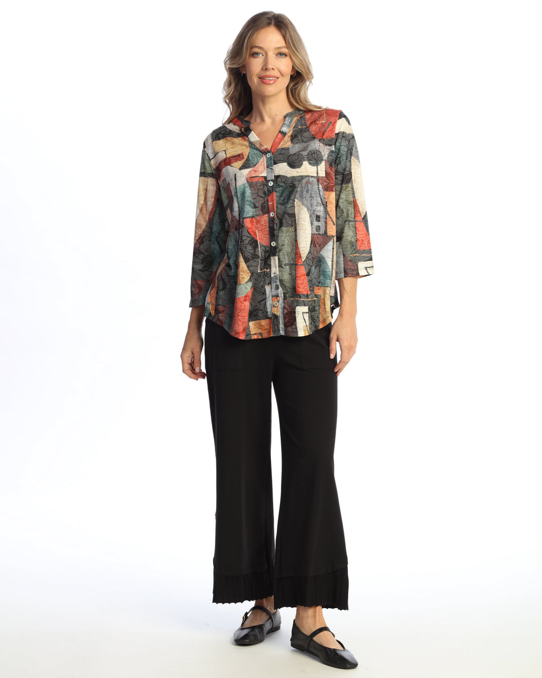 CUBISM  MANDARIN COLLAR BUTTON-DOWN SHIRT