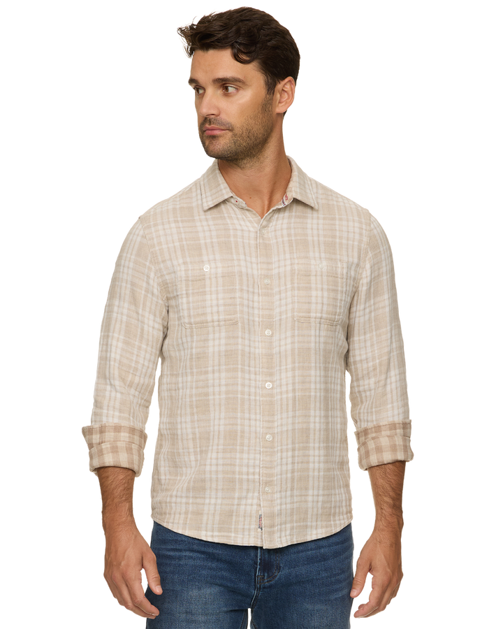 MEN'S TAUPE CHICAGO PLAID DOUBLE LAYER SHIRT
