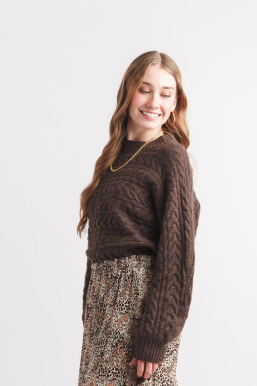 BROWN CABLE KNIT SWEATER
