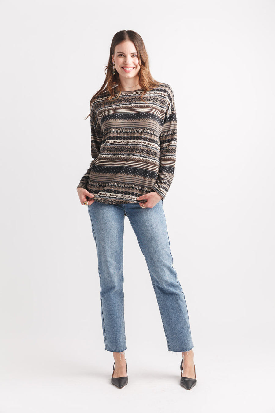 GREY ANNIKA FAIRISLE STRIPE KNIT
