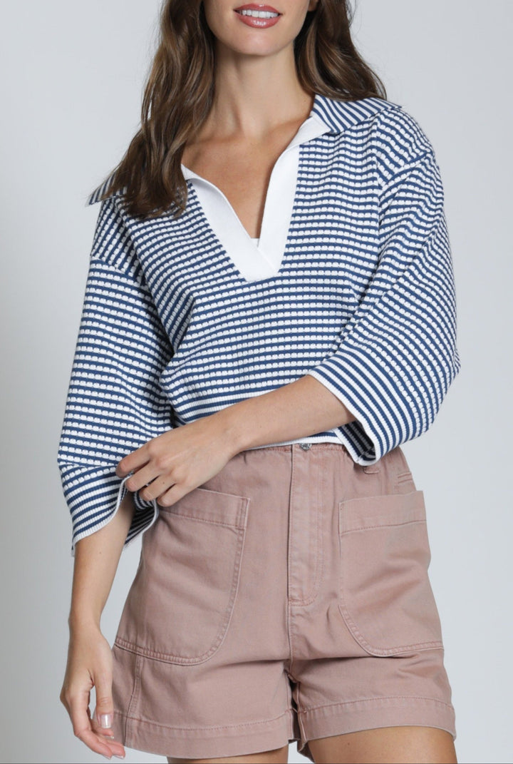 OFF SHORE BLUE & WHITE STRIPE SWEATER