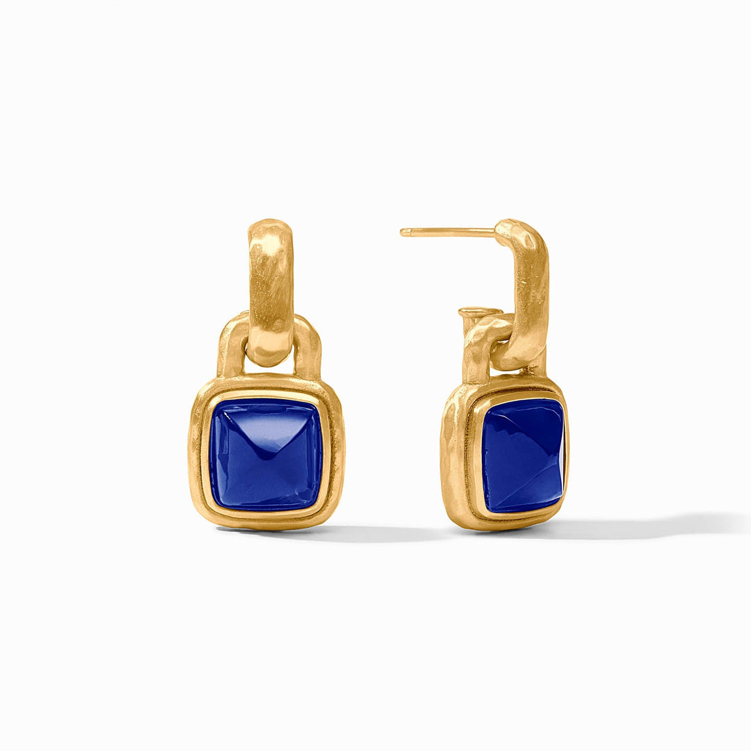 GOLD IRIDESCENT SAPPHIRE BLUE SAHARA HOOP & CHARM EARRINGS