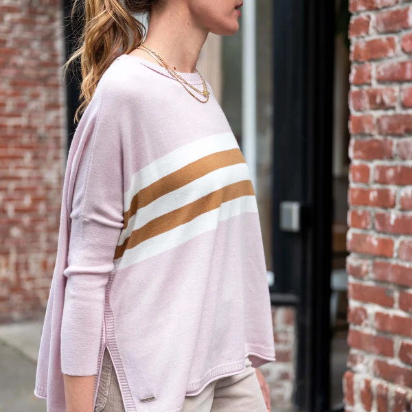 CATALINA ROSE TOBACCO STRIPE CREW SWEATER