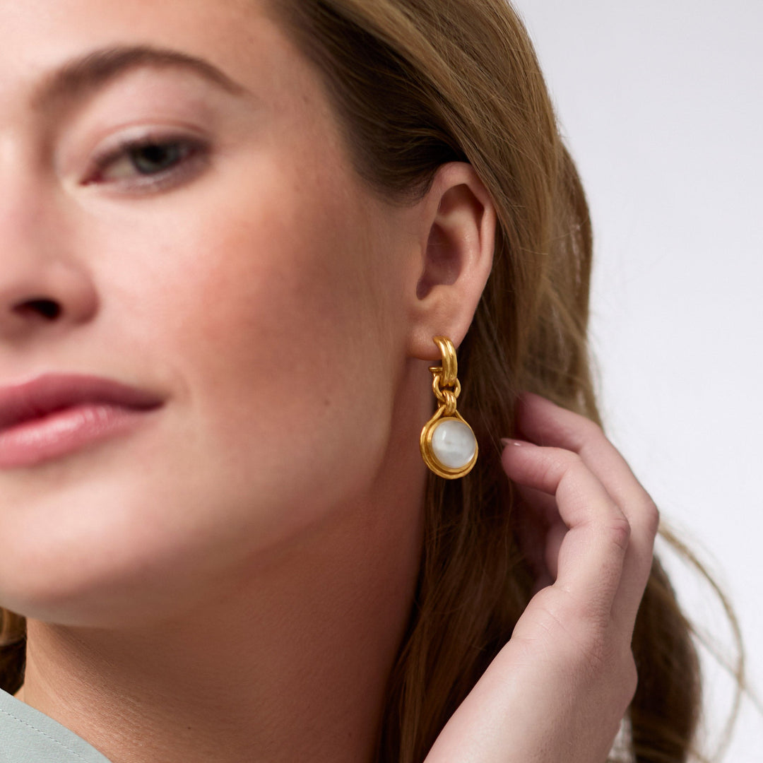 IRIDESCENT CLEAR CRYSTAL SOLARA HOOP & CHARM EARRINGS
