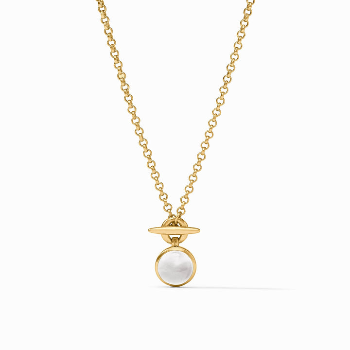 IRIDESCENT CLEAR CRYSTAL SOLARA SOLITAIRE GOLD NECKLACE