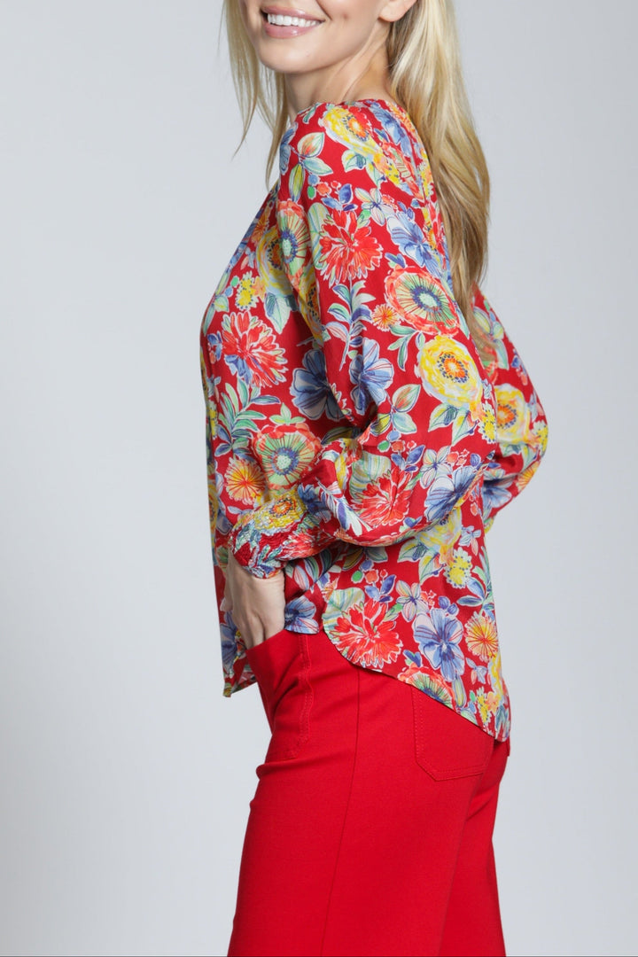 SCARLET BLOOM PULLOVER SMOCKED CUFF TOP