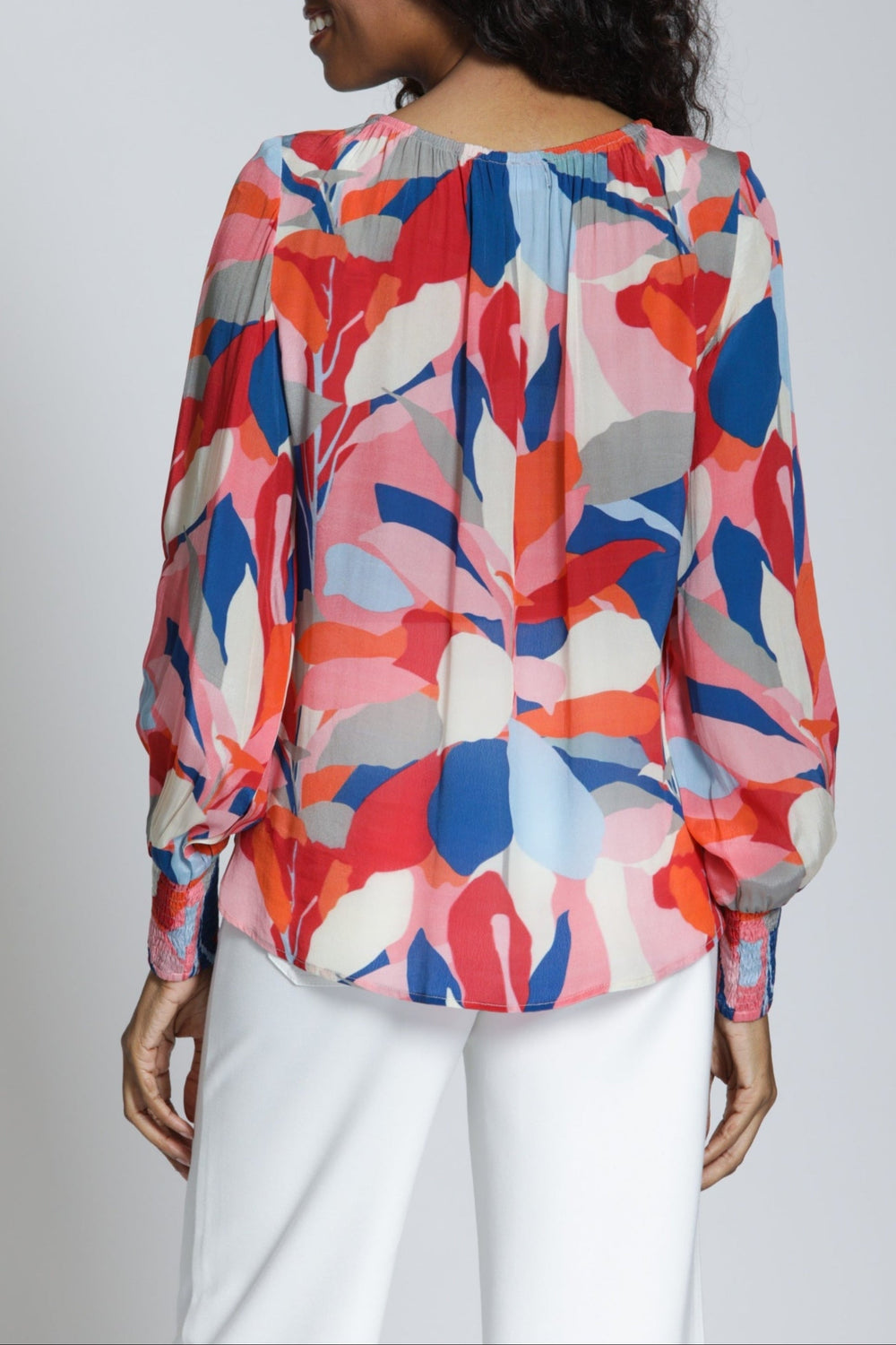 URBAN SPLASH PULLOVER BLOUSE WITH SMOCKED CUFF
