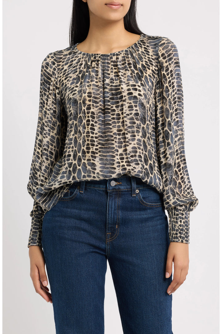 SLATE & ALABASTER SMOCKED CUFF PULLOVER BLOUSE