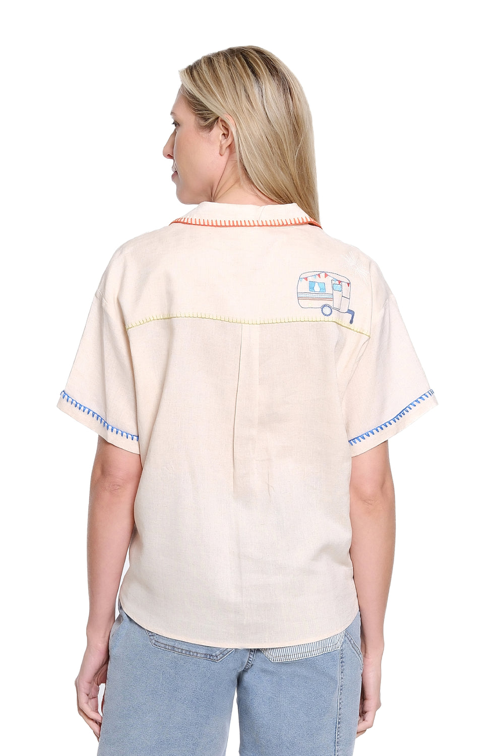 NATURAL VINTAGE EMBROIDERED CAMP SHIRT
