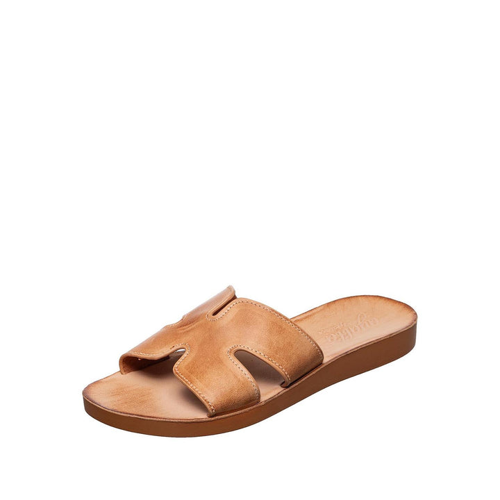 ALEX TAN LEATHER SLIDE SANDALS