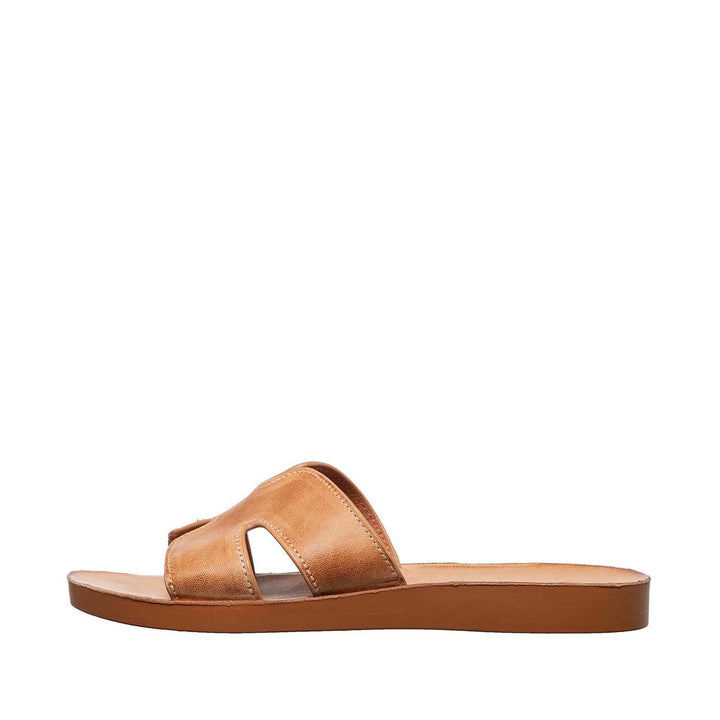 ALEX TAN LEATHER SLIDE SANDALS