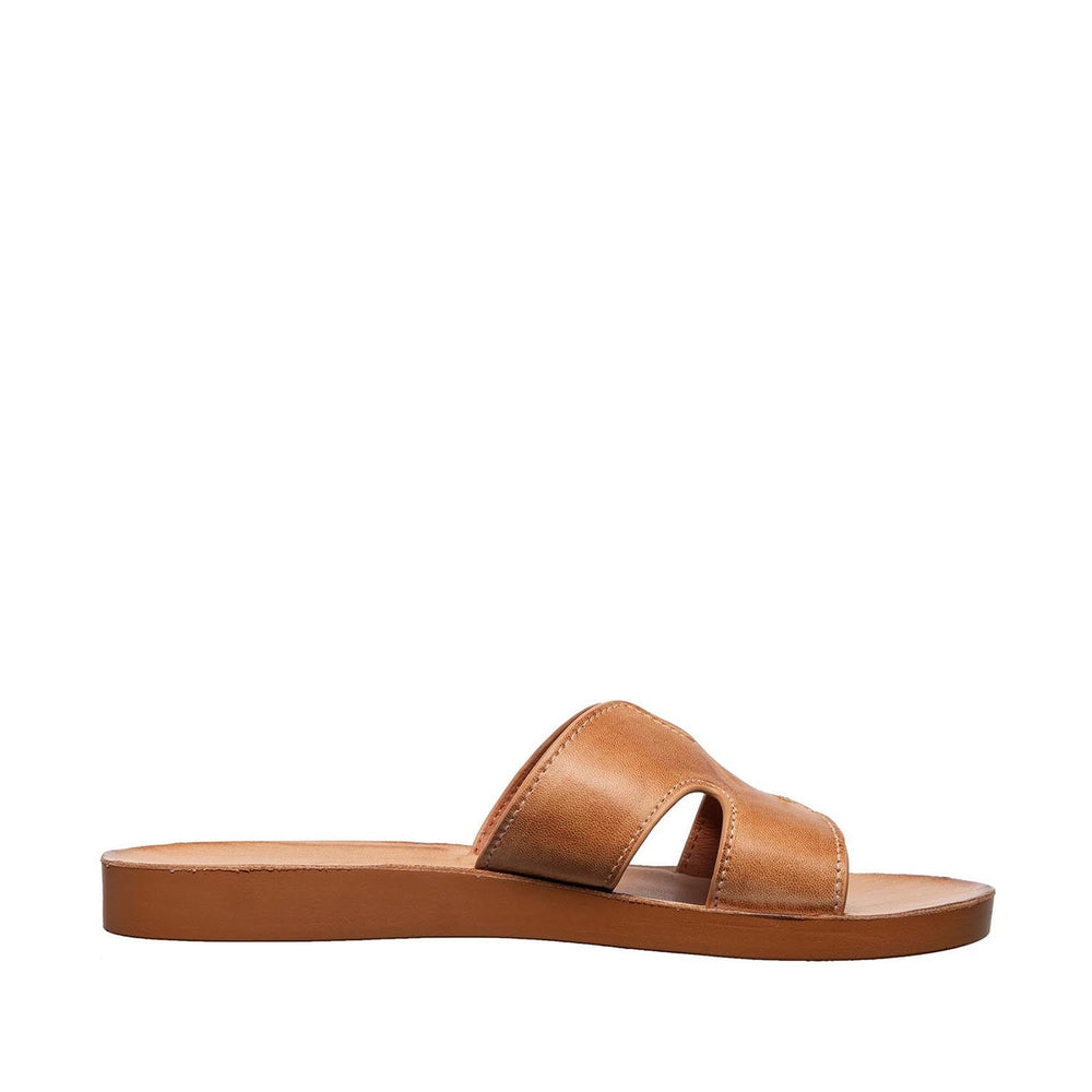 ALEX TAN LEATHER SLIDE SANDALS
