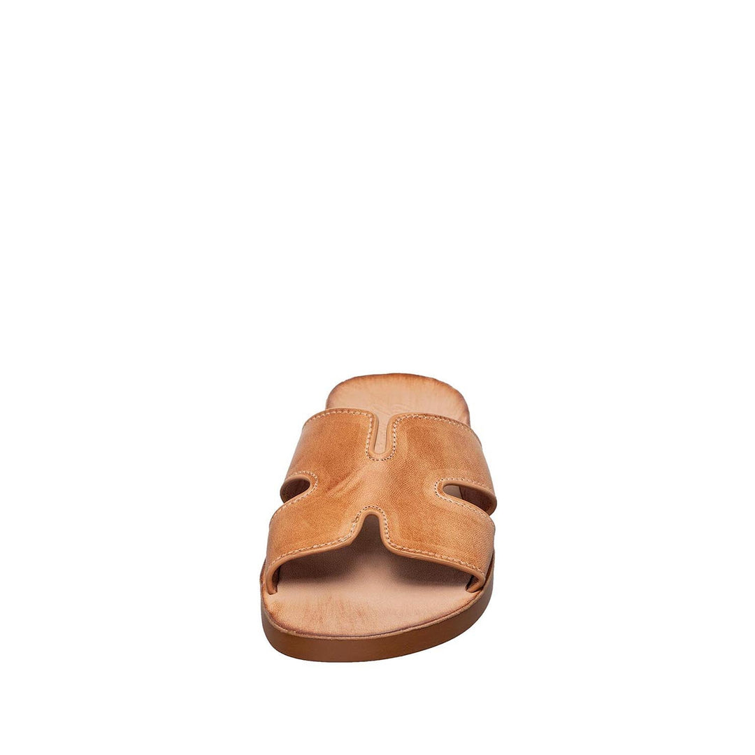 ALEX TAN LEATHER SLIDE SANDALS