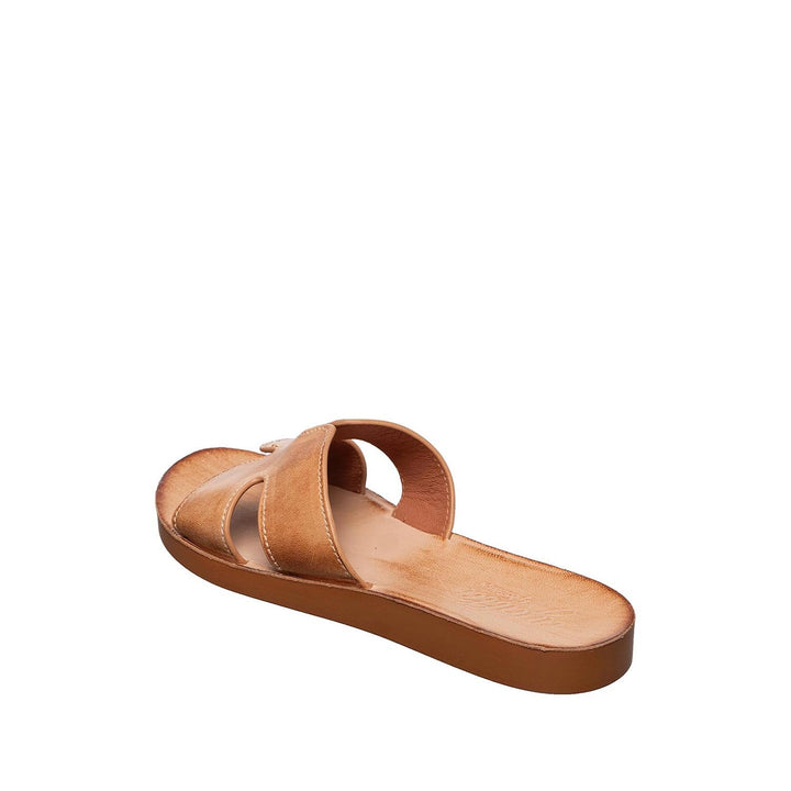 ALEX TAN LEATHER SLIDE SANDALS