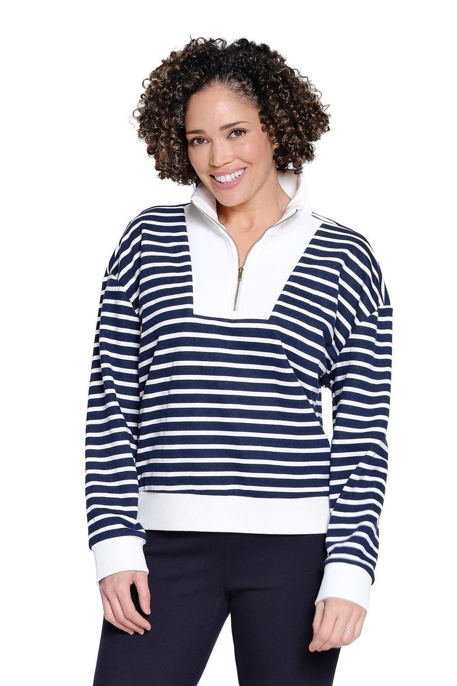 NAVY STRIPE HALF ZIP PULLOVER
