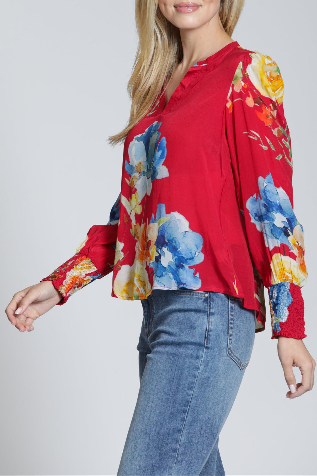 POPPY PASSION SPLIT NECK BLOUSE