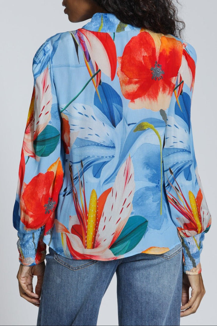 AZURE POPPY PUFFED SLEEVE BLOUSE