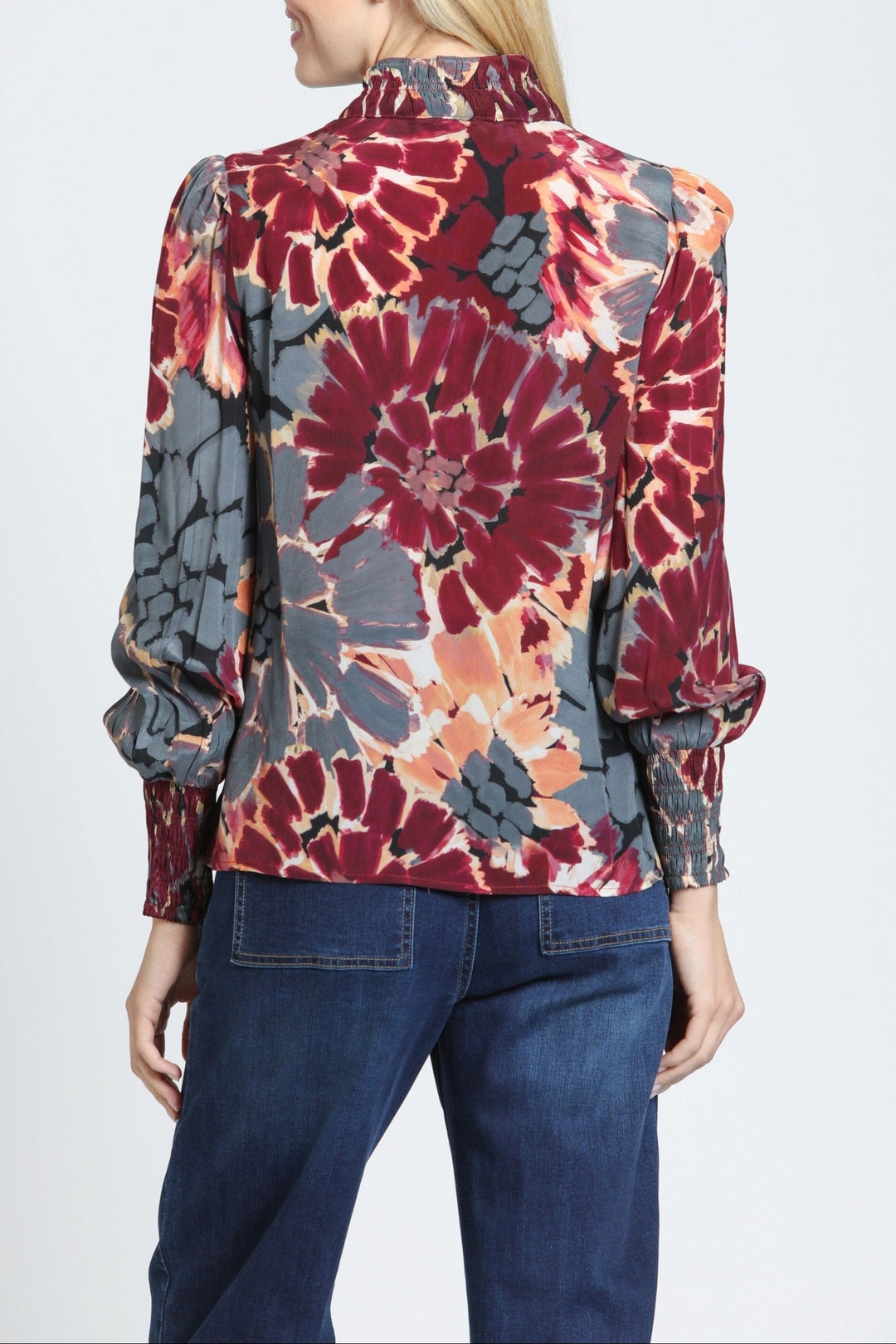 CRIMSON & SLATE PUFF SLEEVE BLOUSE