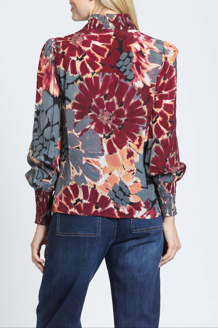 CRIMSON & SLATE PUFF SLEEVE BLOUSE