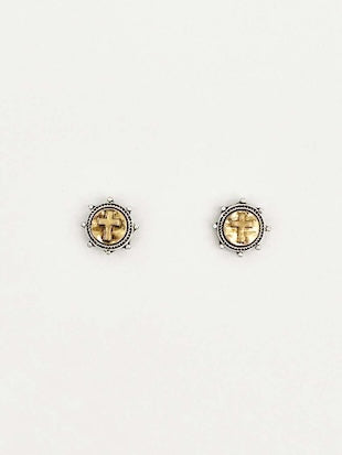 GOLD TIK CROSS POST EARRINGS