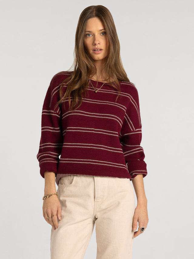 ELY WINE & IVORY STRIPE SWEATER
